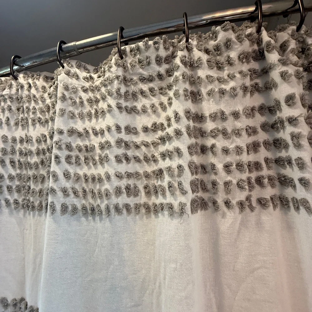Gray and White Textured Shower Curtain